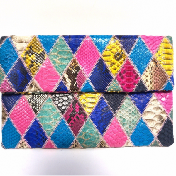 sale!! パッチワークsnake cluch (blue×pink)